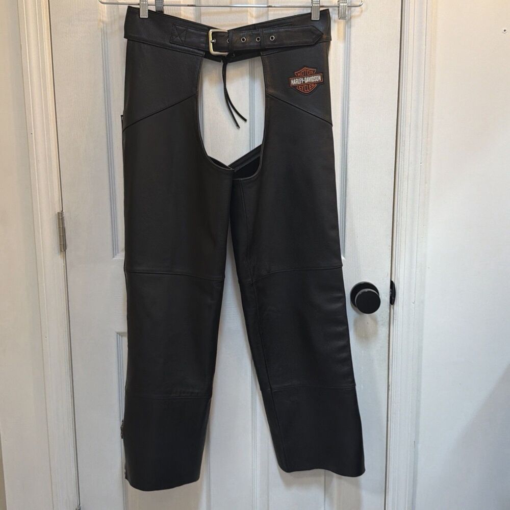 Vintage Harley-Davidson Leather Motorcycle Chaps Black Men’s Large Y2K